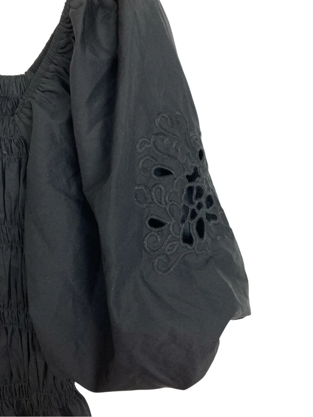 Marc New York Black Puff Sleeve Smocked Peplum Top, Size Large